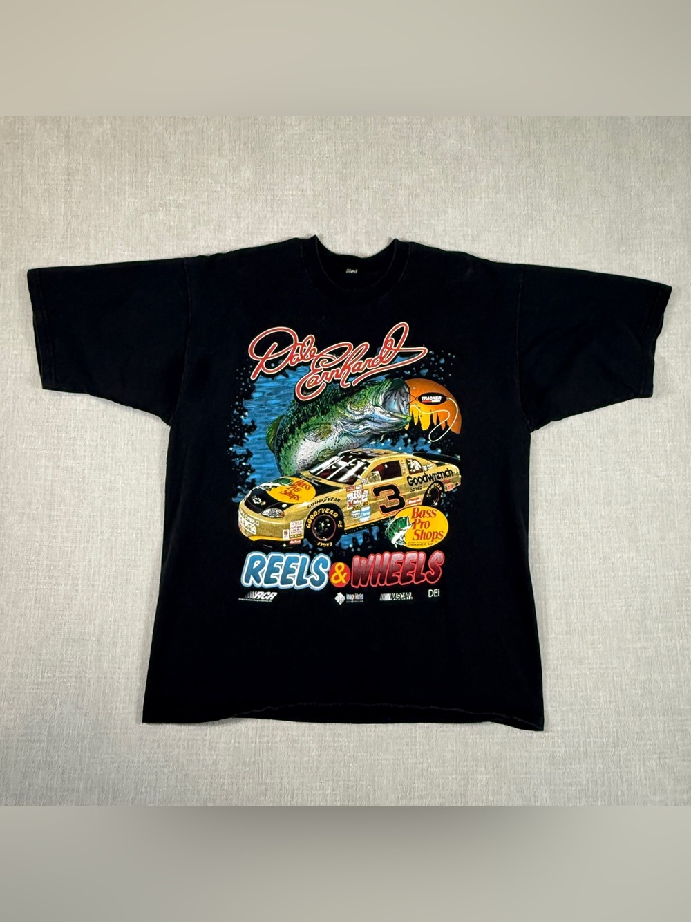 Vintage Dale Earnhardt Reels & Wheels Bass Pro Shops Tee XL | NASCAR Black